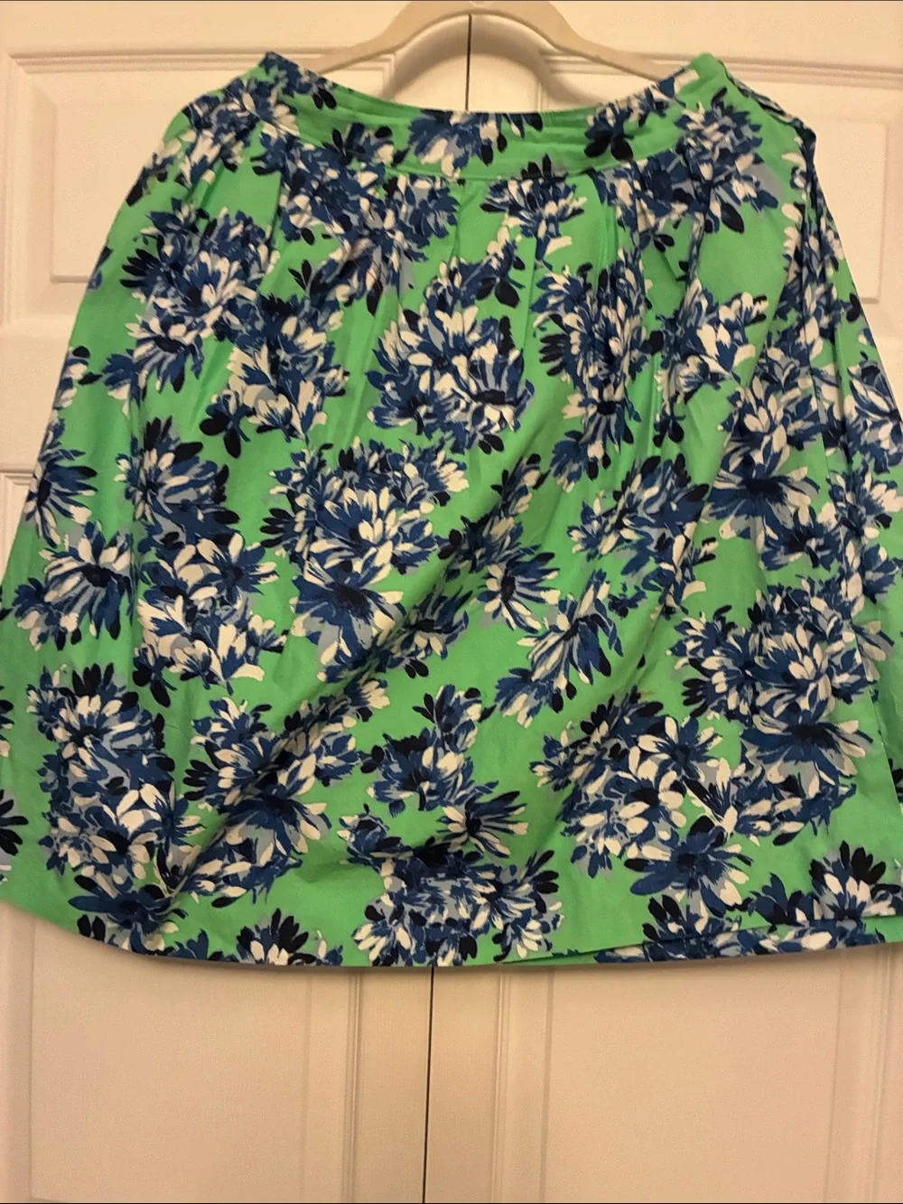 J. Crew Green patio skirt with Blue & White Floral Print